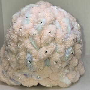 Pink and White Babies Knit Hat with Rhinestones